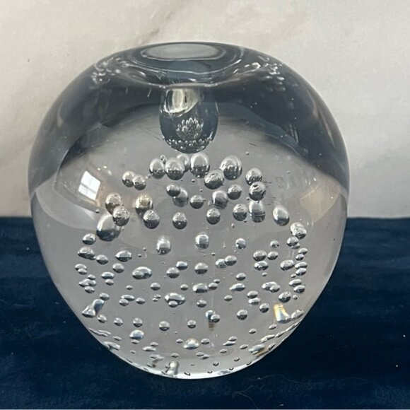 Apple Shaped Paperweight Clear Glass Bubbled - Picture 2 of 10